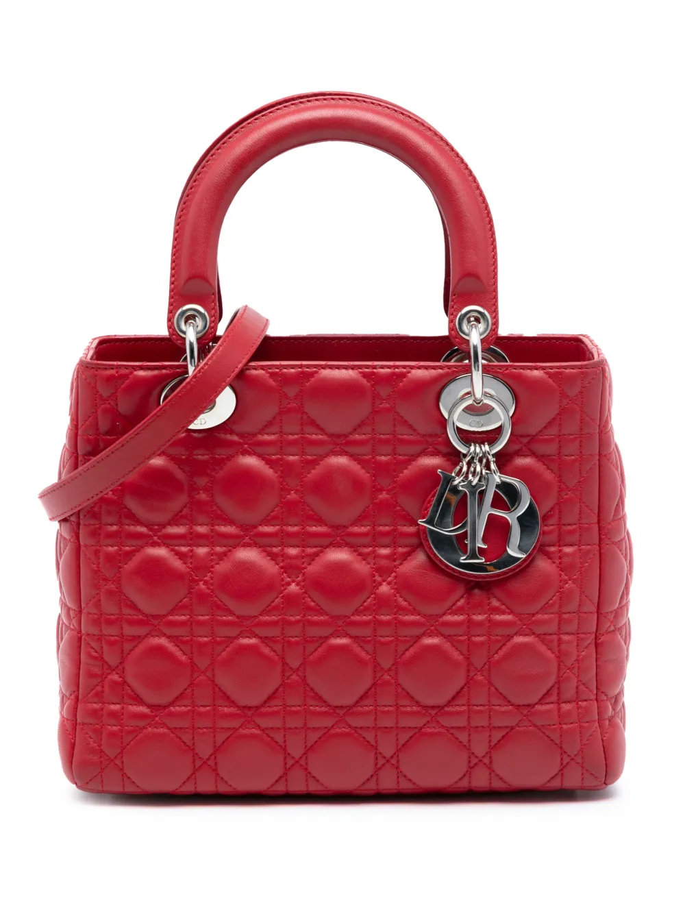 Christian Dior Pre-Owned 2011 Medium Lambskin Cannage Lady Dior satchel - Rosso