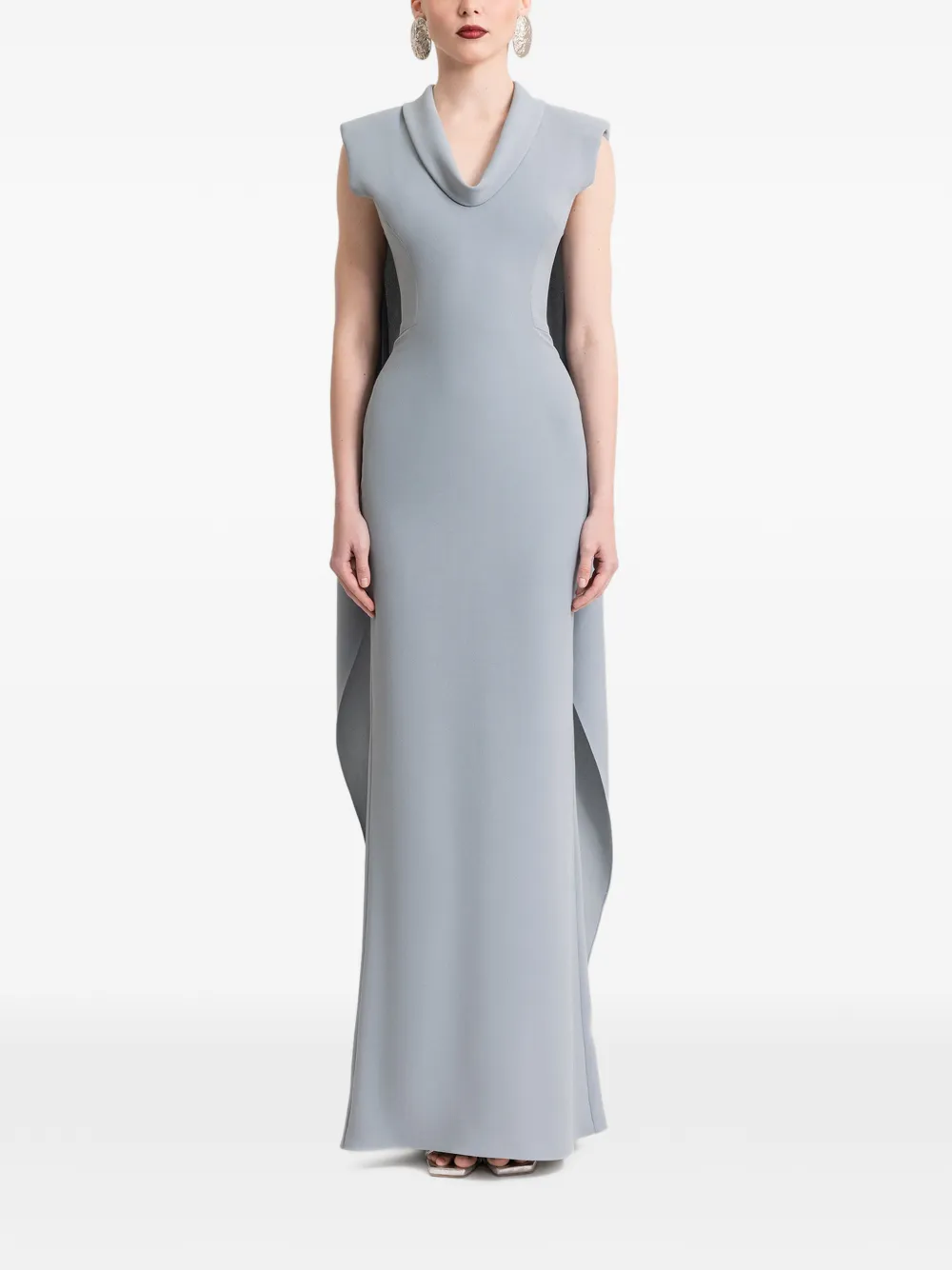 Gemy Maalouf Maxi-jurk met gewatteerde schouders Blauw