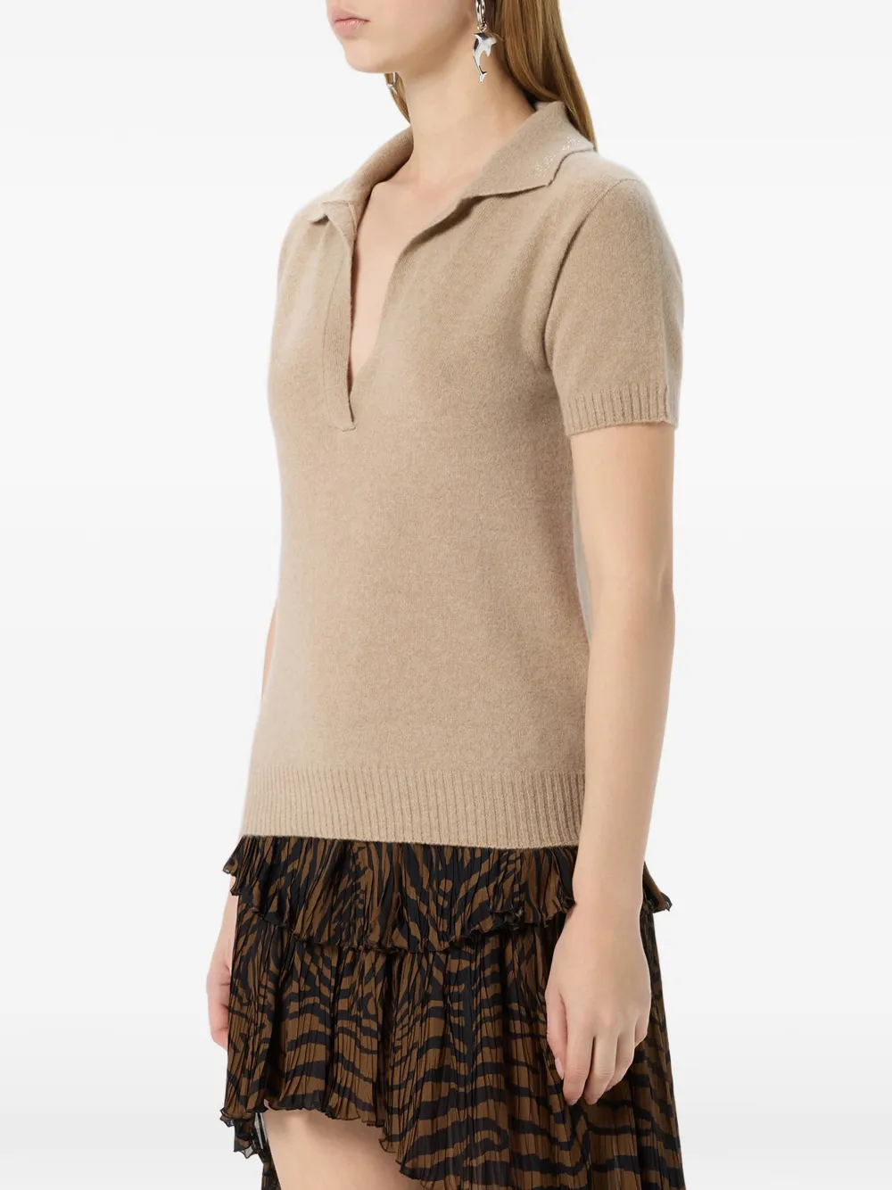 Rhinestone Cashmere Polo Shirt