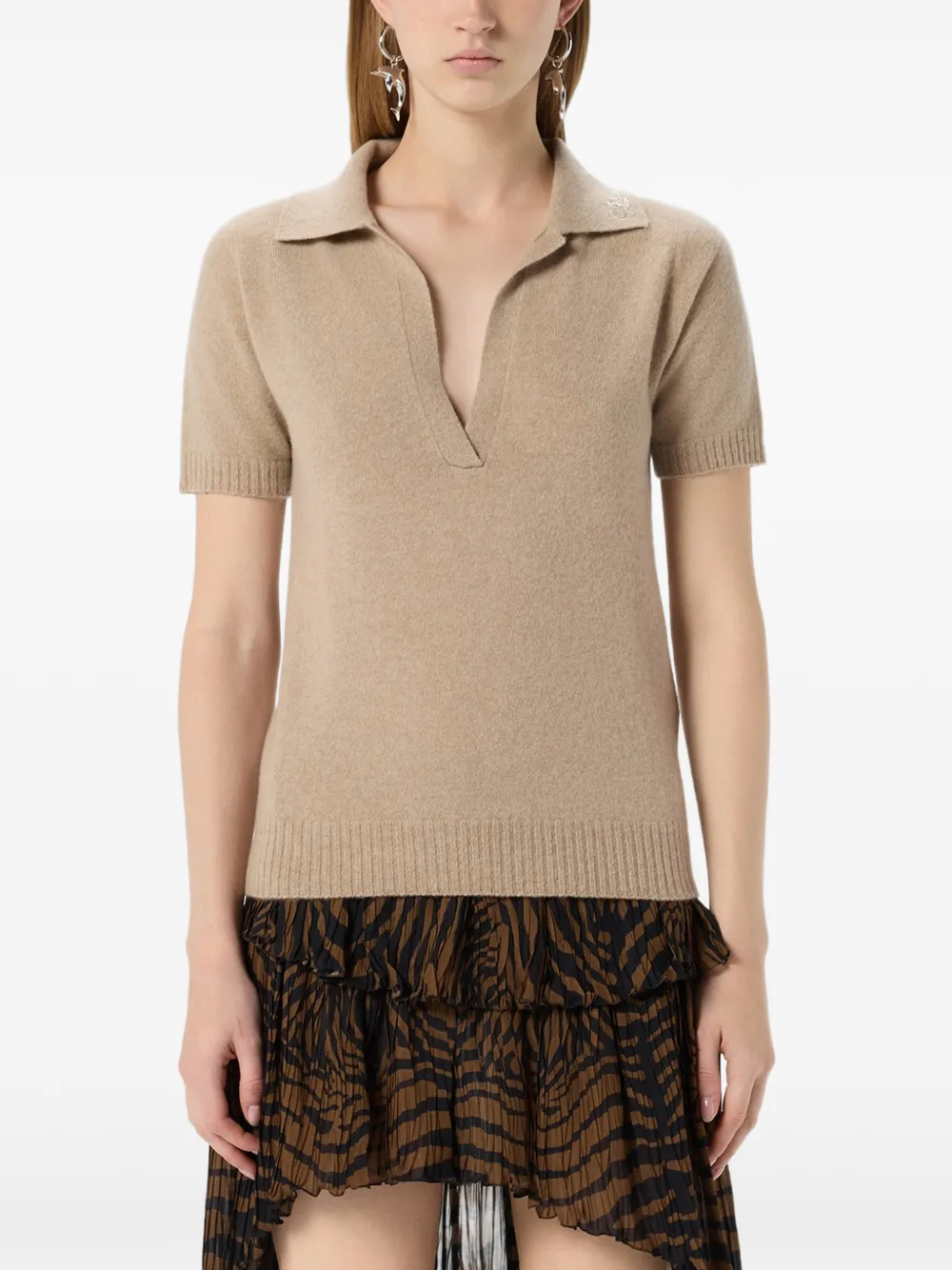 Rhinestone Cashmere Polo Shirt