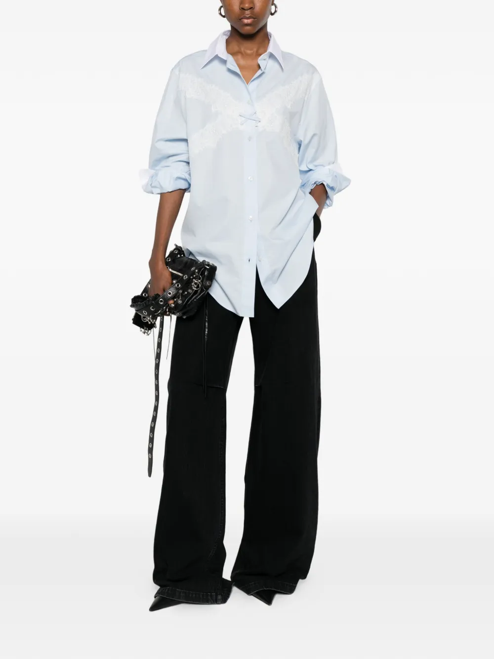 Viktor & Rolf Blouse met afwerking van kant en strikdetail Blauw