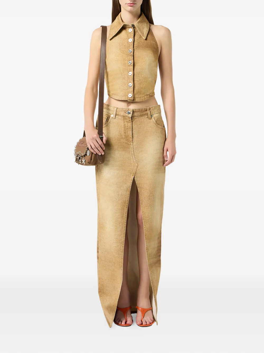  Blumarine Button Denim Tank Top - Neutrals 