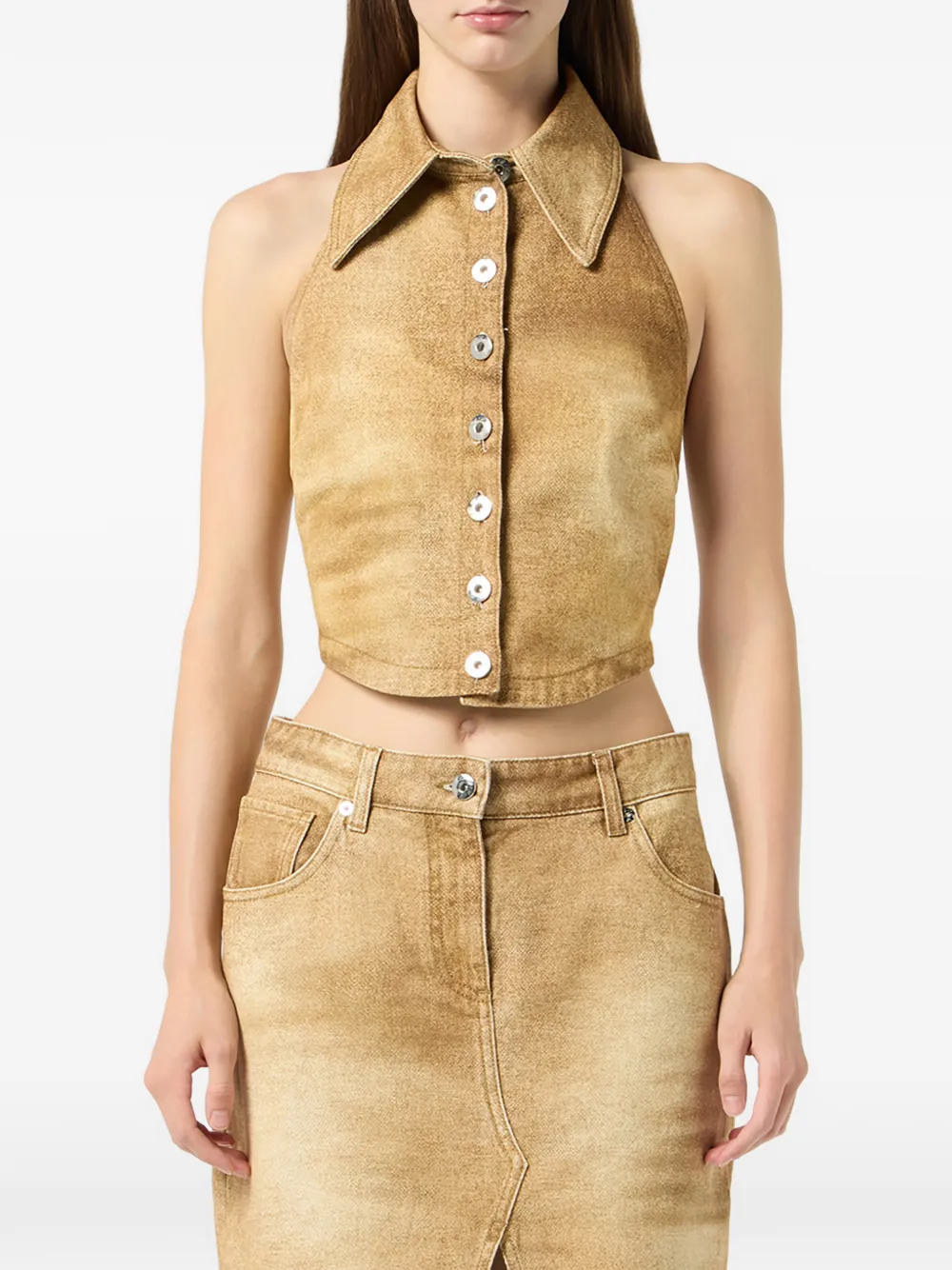  Blumarine Button Denim Tank Top - Neutrals 