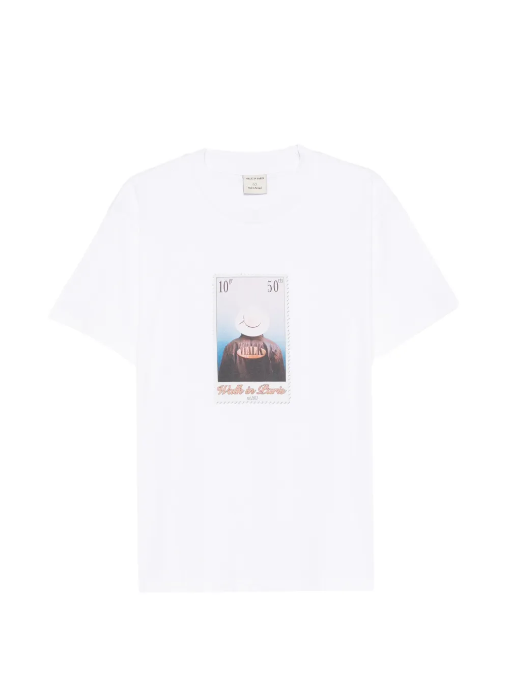 WALK IN PARIS "Lether Jacket" stamp cotton T-shirt - Bianco