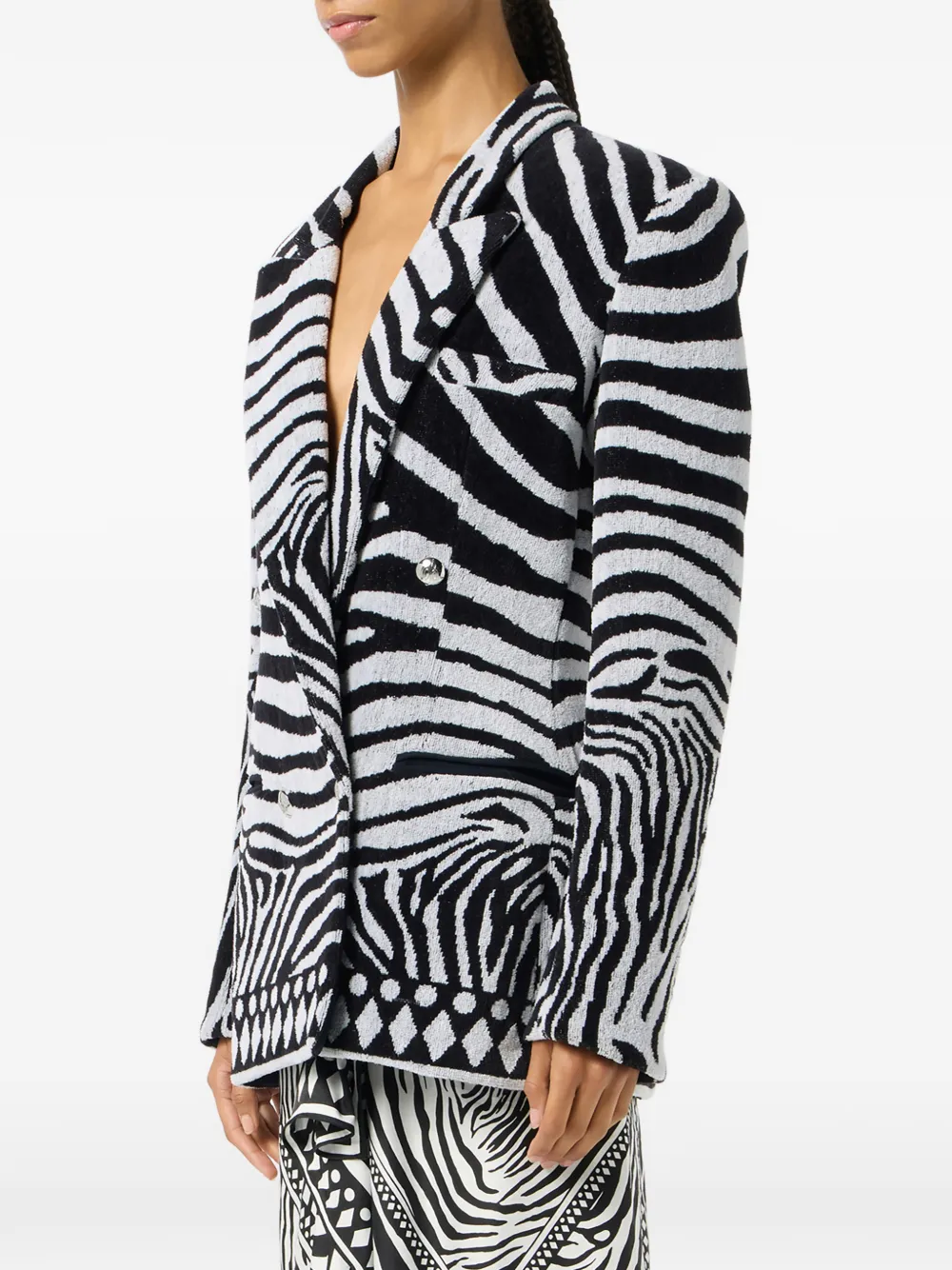 Blumarine Jack met dubbele rij knopen en zebra jacquard Zwart