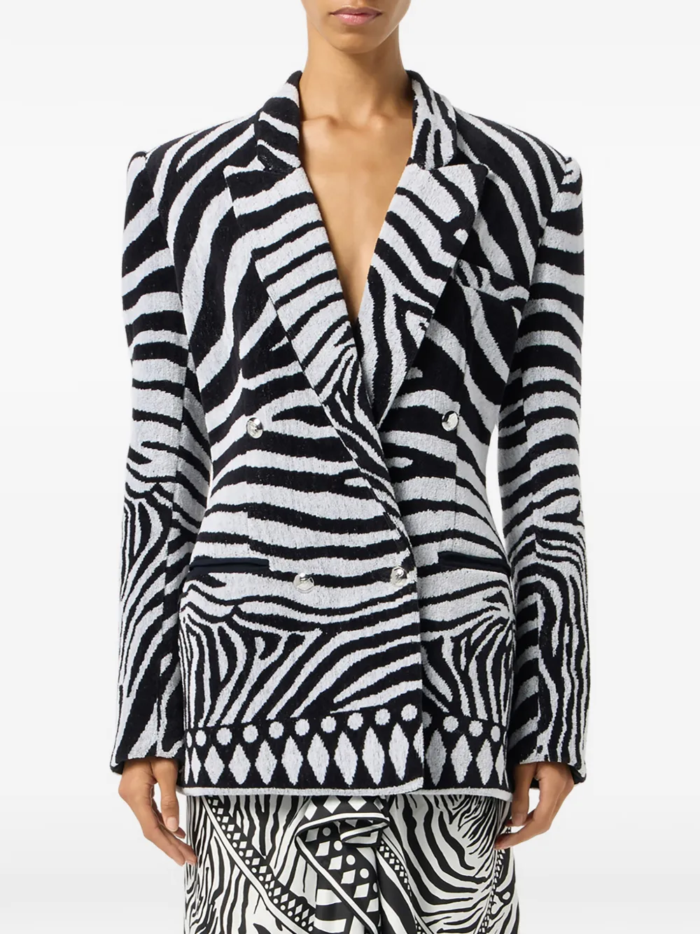  Blumarine Zebra Jacquard Double-breasted Jacket - Black 