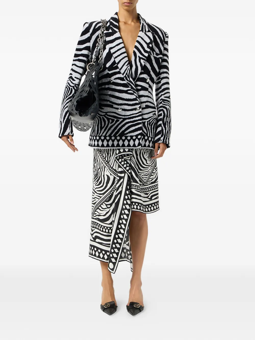  Blumarine Zebra Jacquard Double-breasted Jacket - Black 