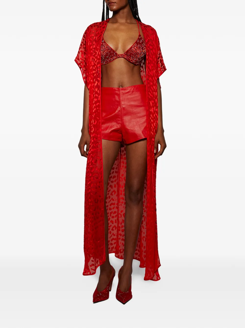  Grace Faena Leopard-print Kimono - Red 