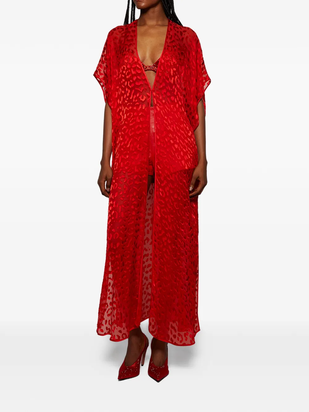  Grace Faena Leopard-print Kimono - Red 