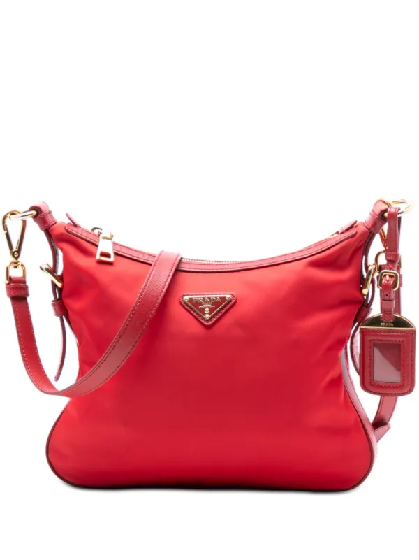 Prada Pre-owned 2013-2025 Saffiano Trimmed Tessuto Zip Top Crossbody Bag in Red
