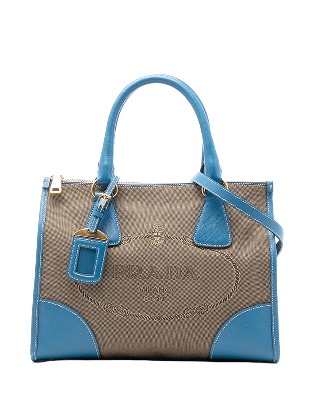 Prada Pre-Owned 2010-2025 Saffiano Trimmed Canvas Canapa Logo Double Zip satchel - Marrone