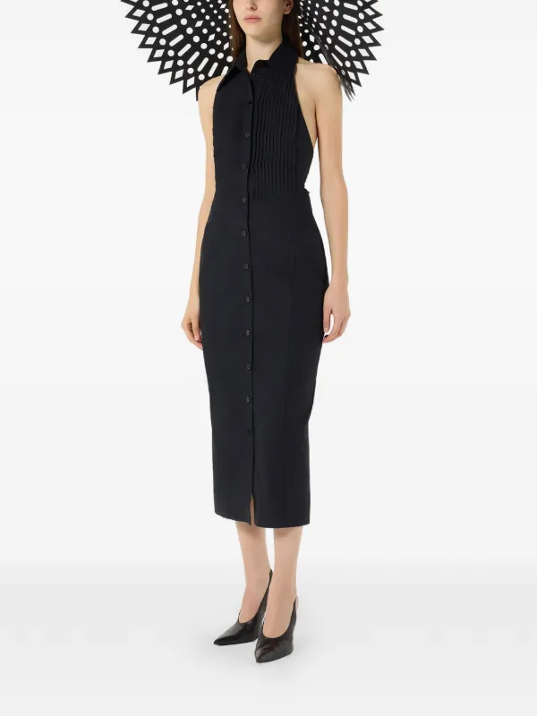 Blumarine Plissé Button Midi Dress | Black | FARFETCH
