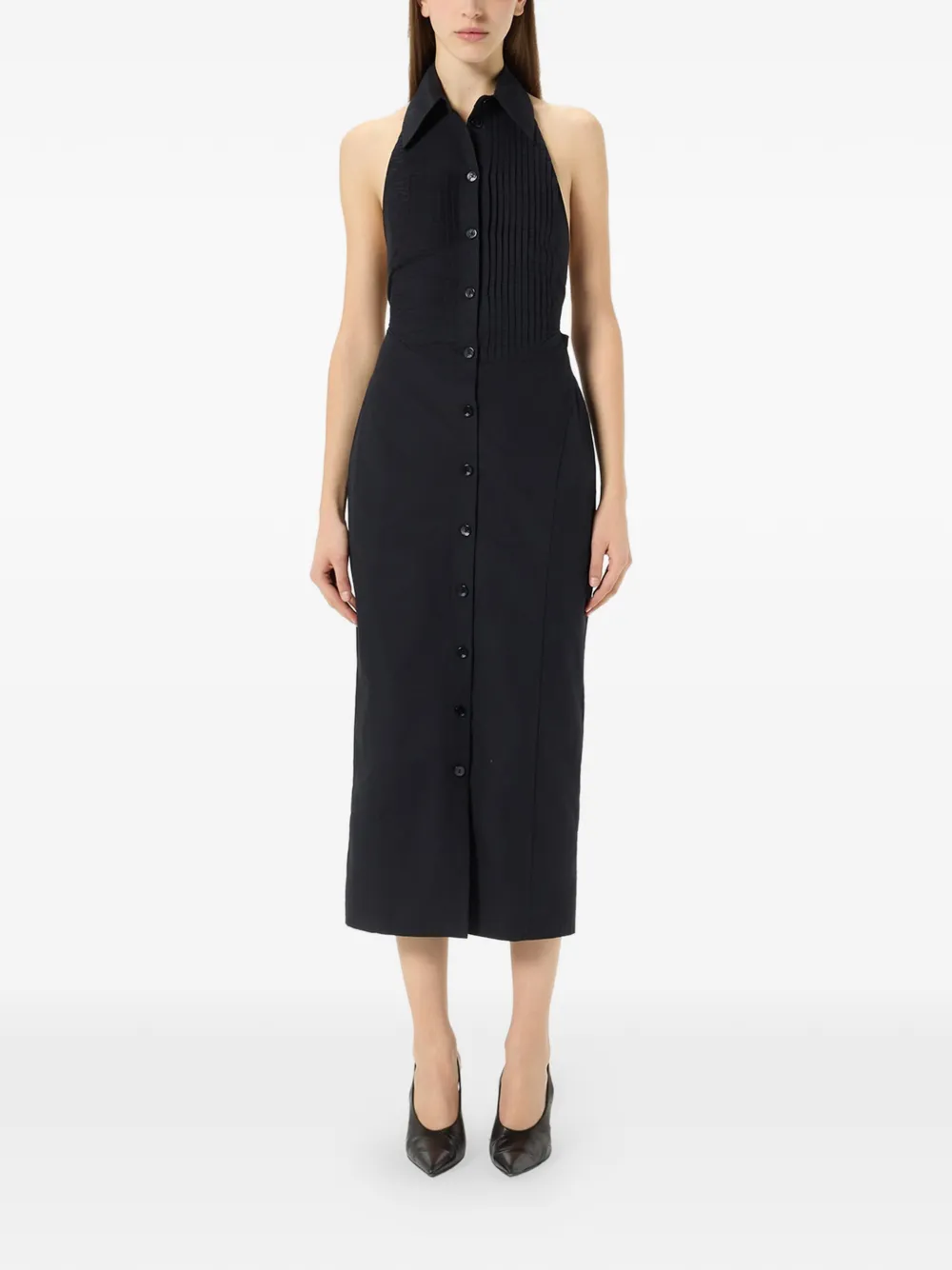 Blumarine Plissé midi-jurk met knopen Zwart