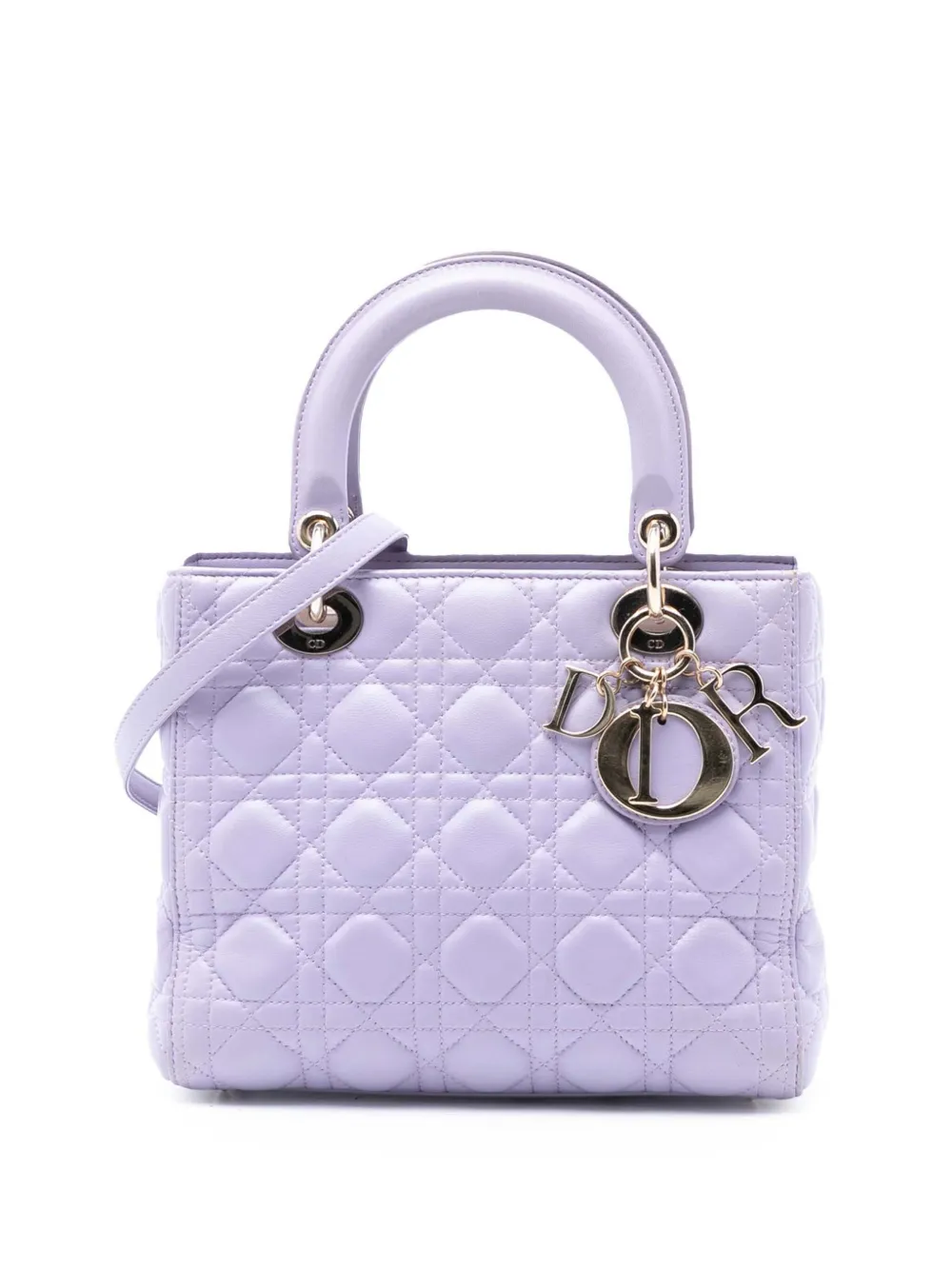 Christian Dior Pre-Owned 2015 Medium Lambskin Cannage Lady Dior satchel - Viola