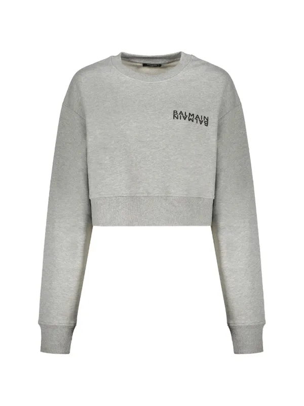 Balmain Cropped Sweatshirt in Grey