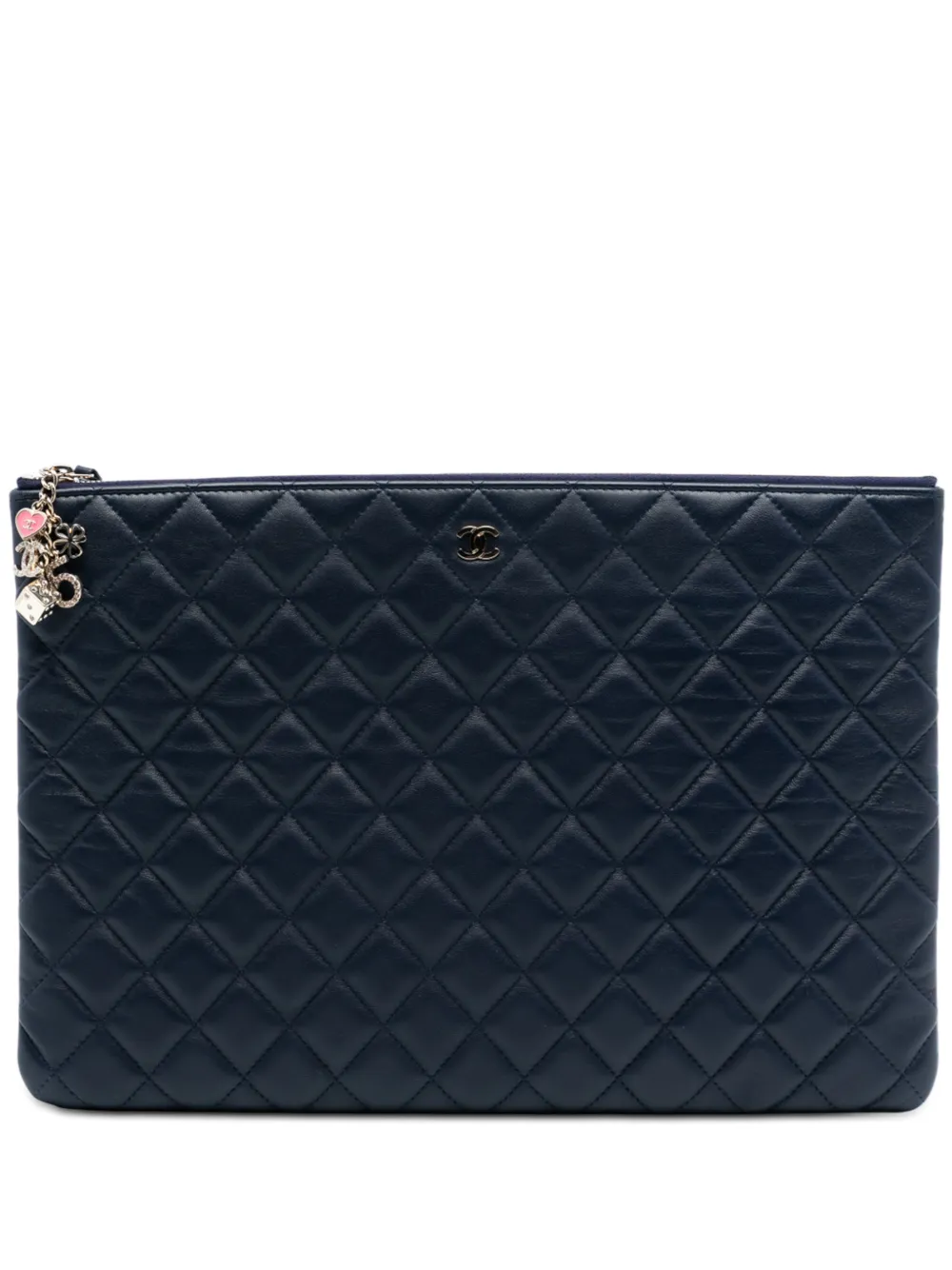 CHANEL Pre-Owned 2016-2017 Large Quilted Lambskin Casino Charms O Case clutch bag - Blu