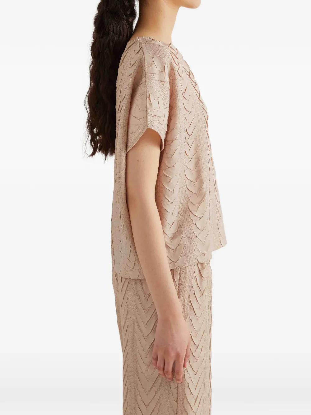  Meimeij Round Neck Pleated Blouse - Neutrals 