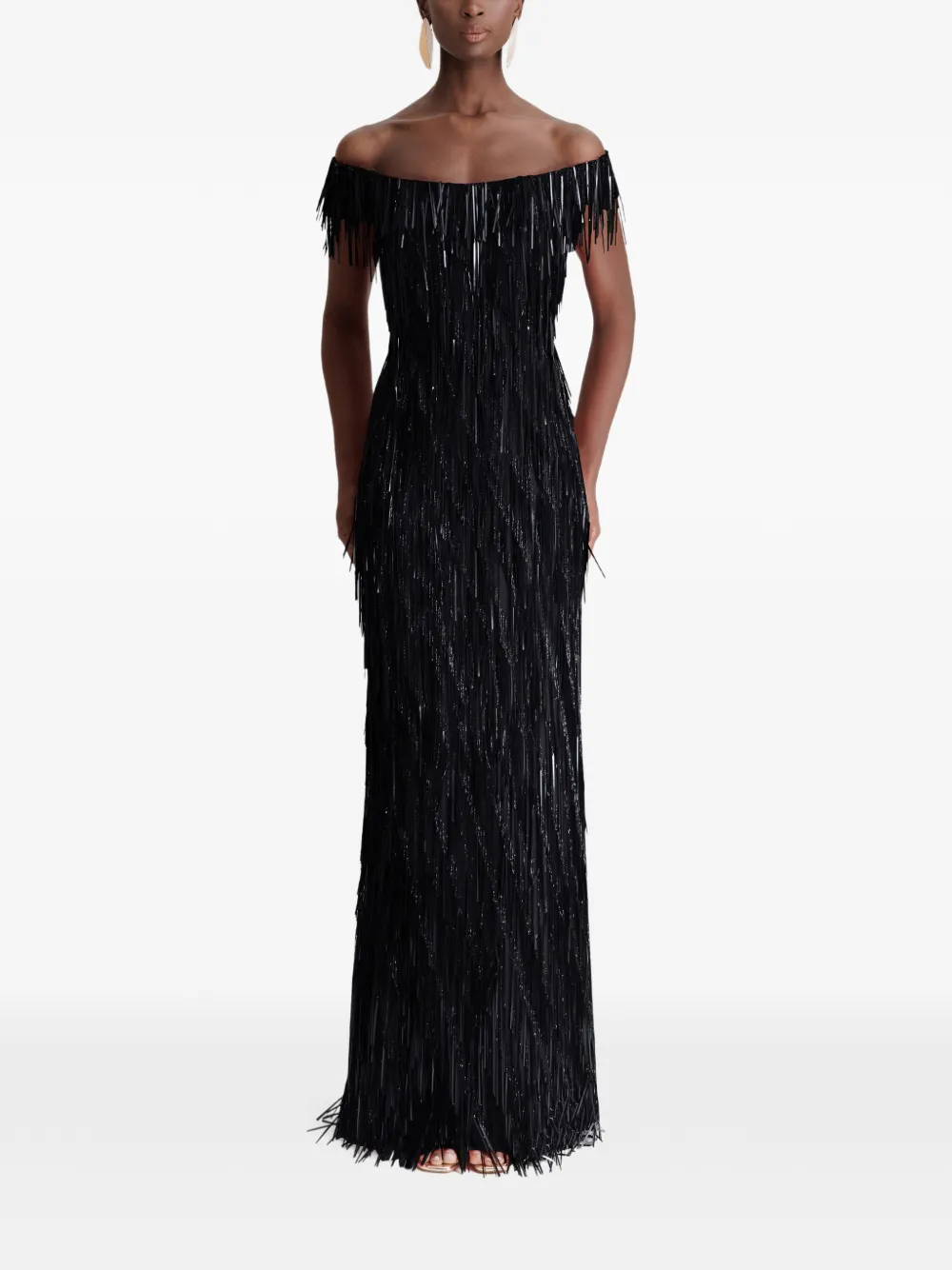 Gemy Maalouf Abito lungo con frange - Nero