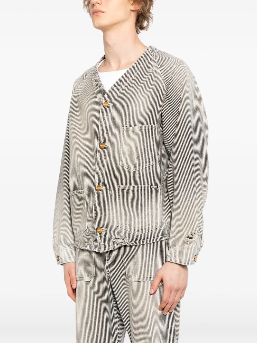  Kamiya Striped Denim Jacket - White 