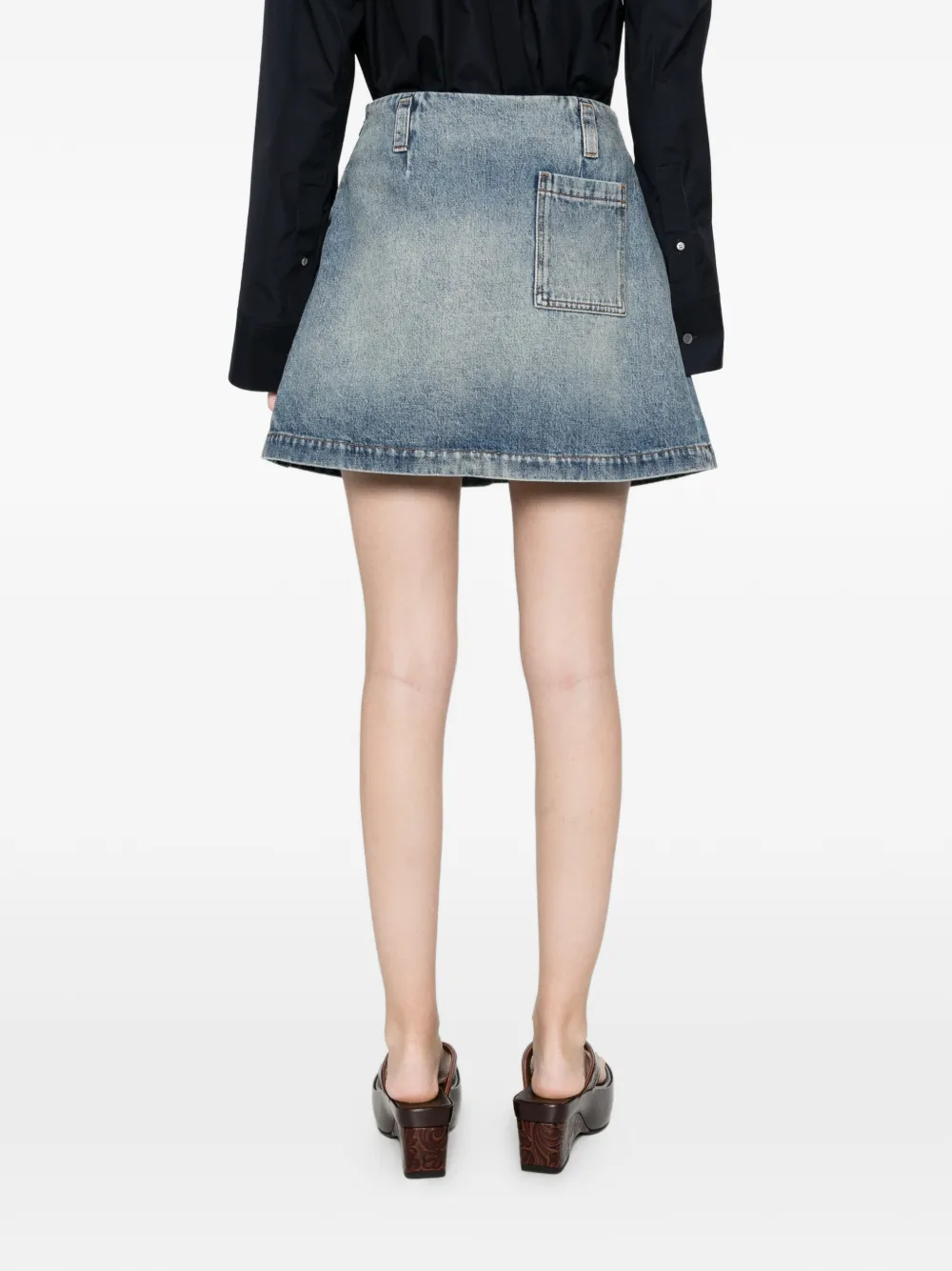 pleated denim skirt