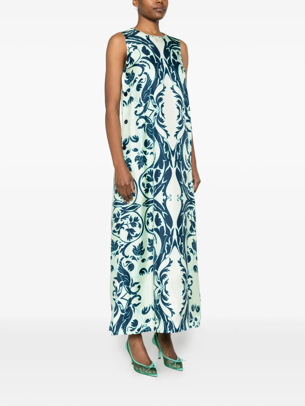  F.r.s For Restless Sleepers Floral Buttoned Maxi Dress - Green 