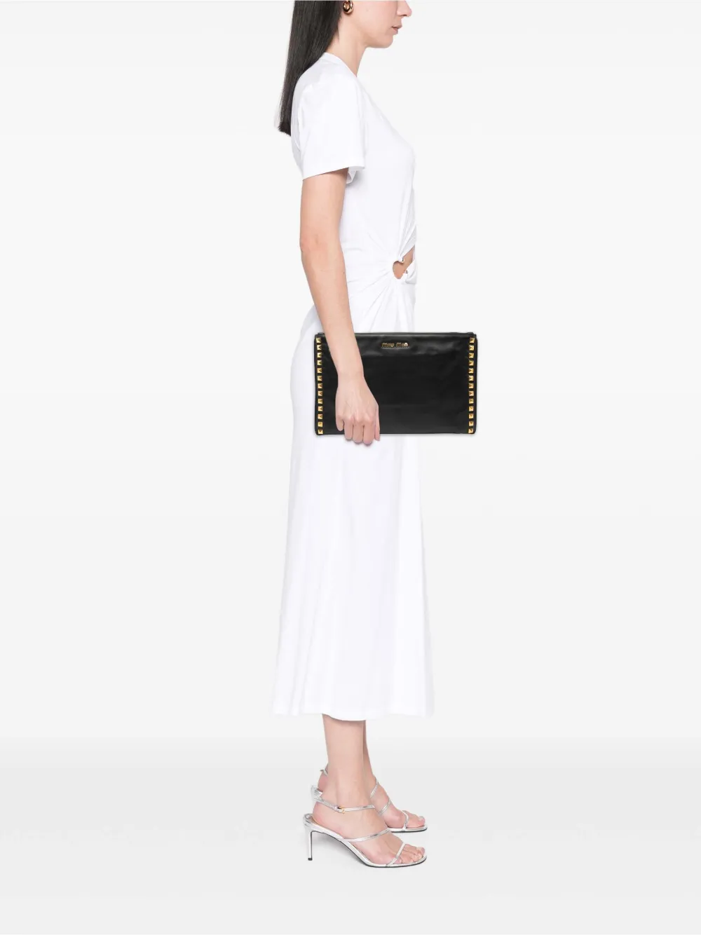 2010-2025 Studded Leather Zip Clutch Bag