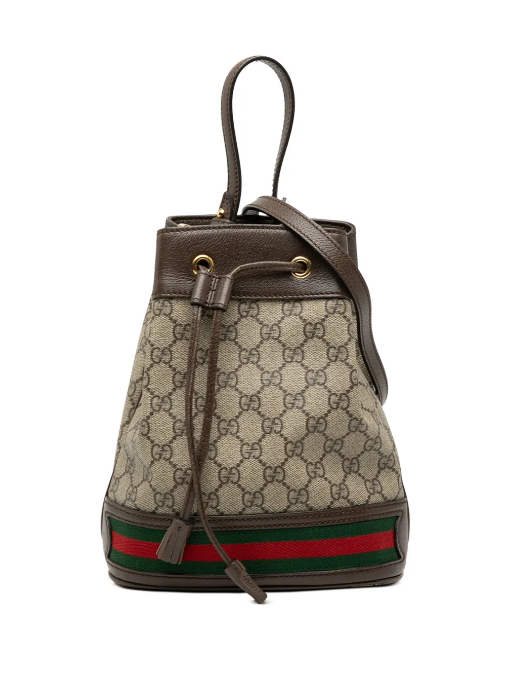 Gucci Pre-Owned 2016-2025 Small GG Supreme Ophidia Web Bucket Bag satchel - Marrone