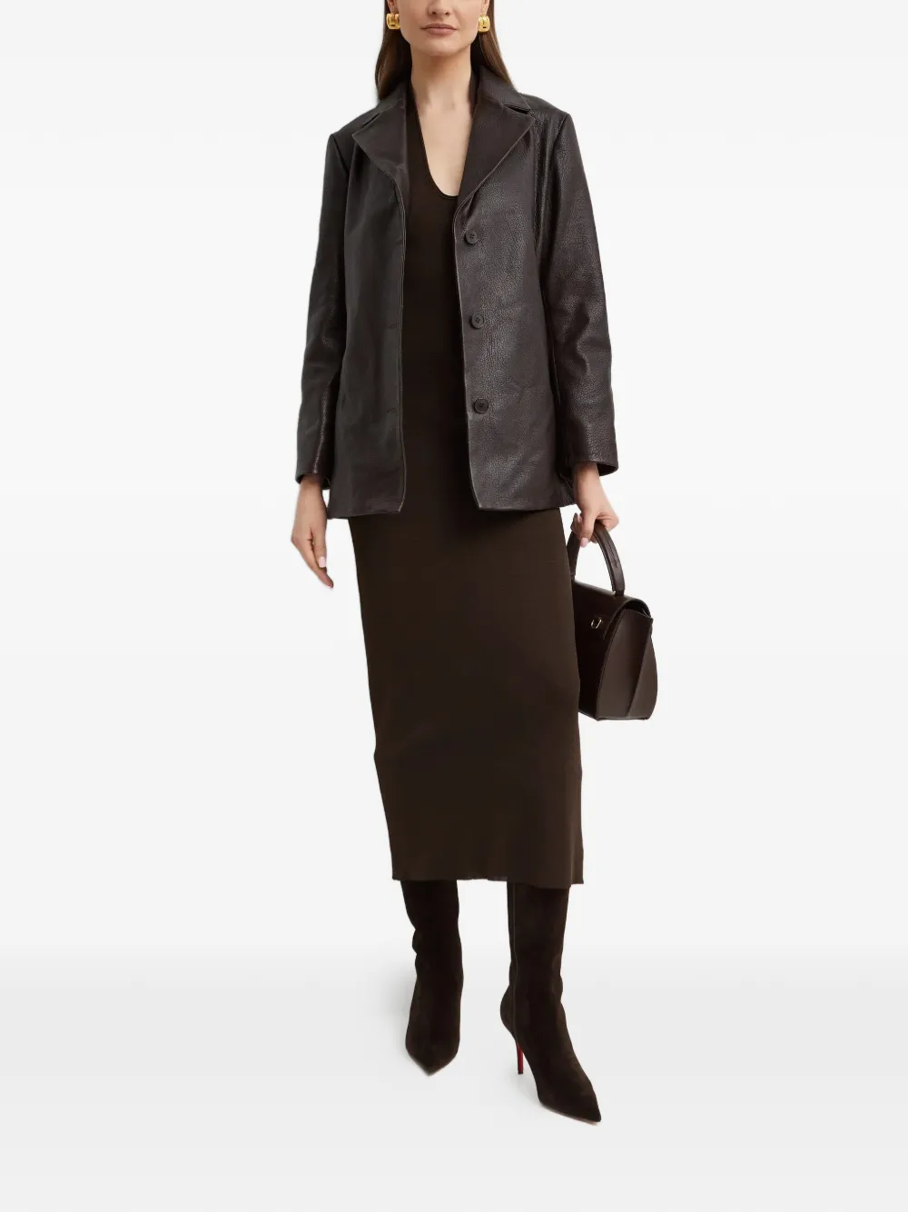  Nour Hammour Opus Leather Jacket - Brown 