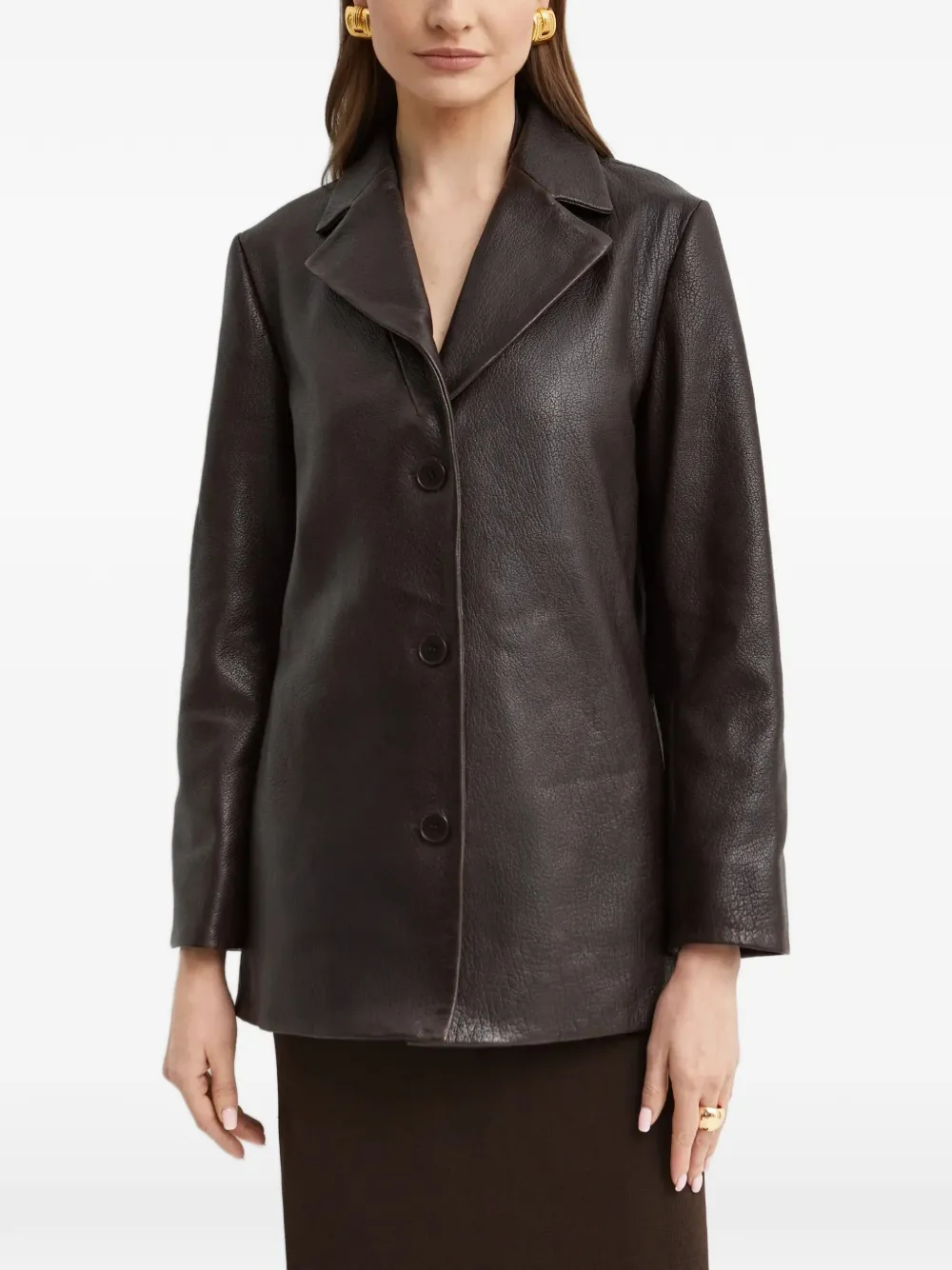  Nour Hammour Opus Leather Jacket - Brown 