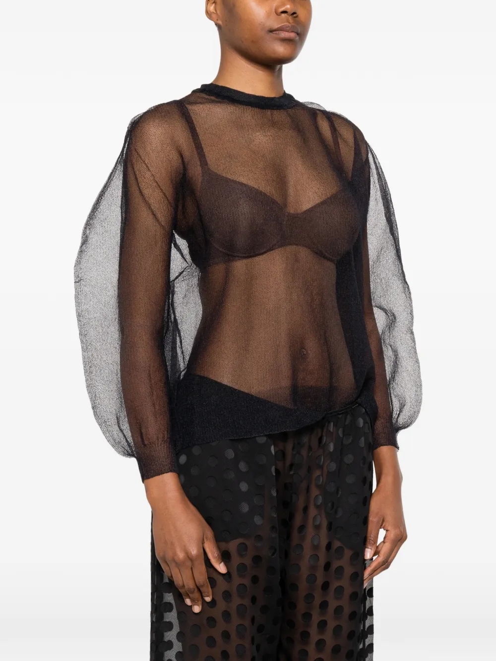 Issey Miyake Top met bisschopmouwen Zwart