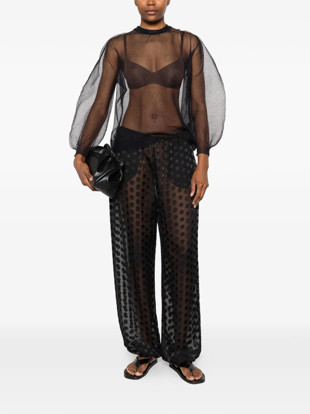 Issey Miyake Top met bisschopmouwen Zwart