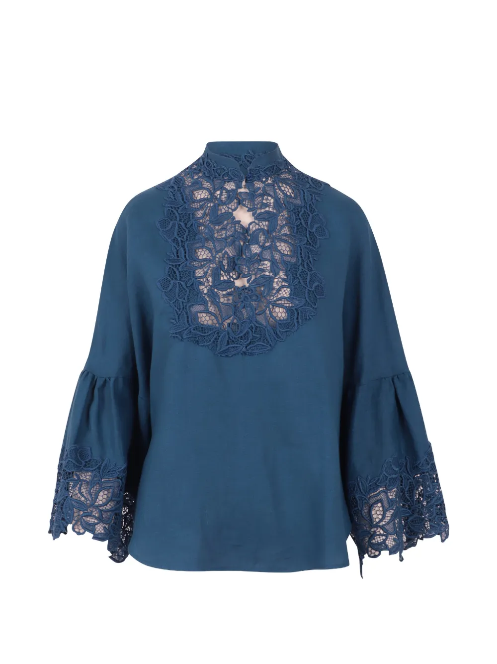 Ermanno Scervino lace-trim bell-sleeve blouse - Blu