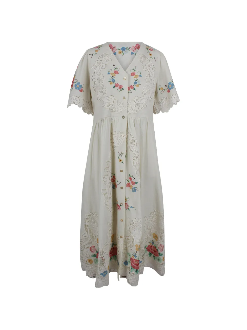 Sea Astrid floral-embroidered midi dress - Toni neutri