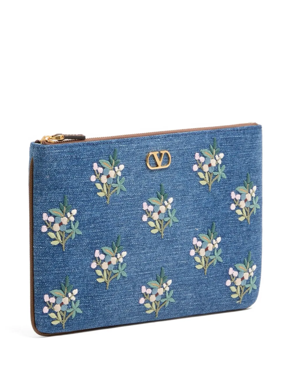 Valentino Garavani VLogo Signature denim clutch met geborduurde bloemen Blauw