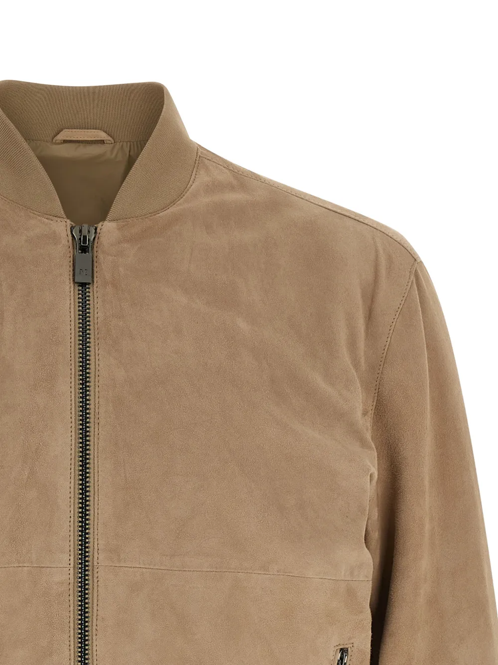  Pal Zileri Ribbed High Neck Suede Jacket - Neutrals 