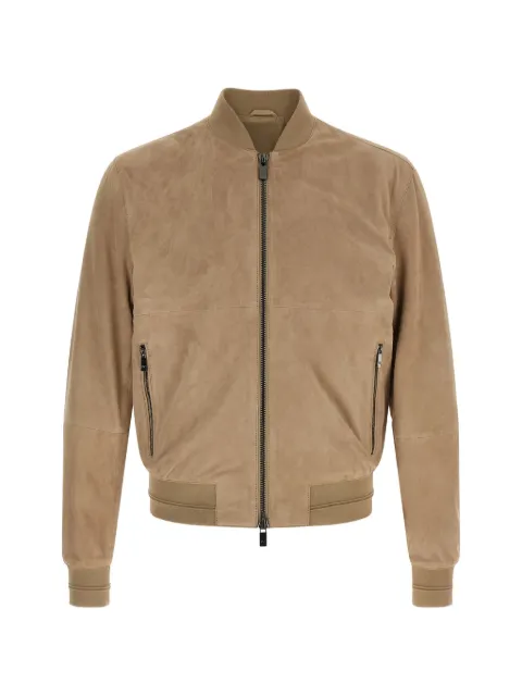 Pal Zileri ribbed high neck suede jacket