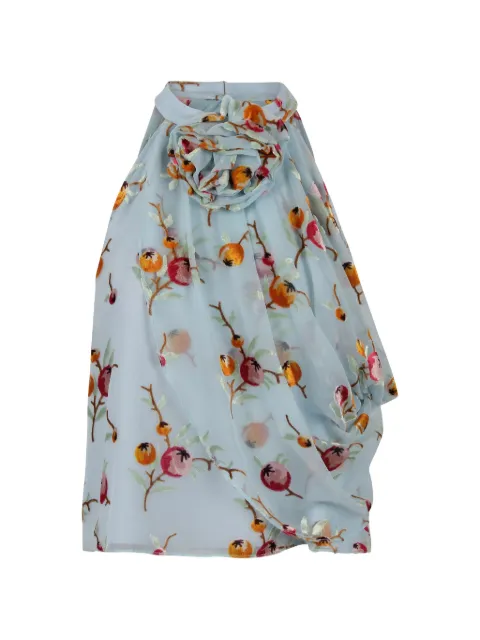 Sea floral-embroidered draped top