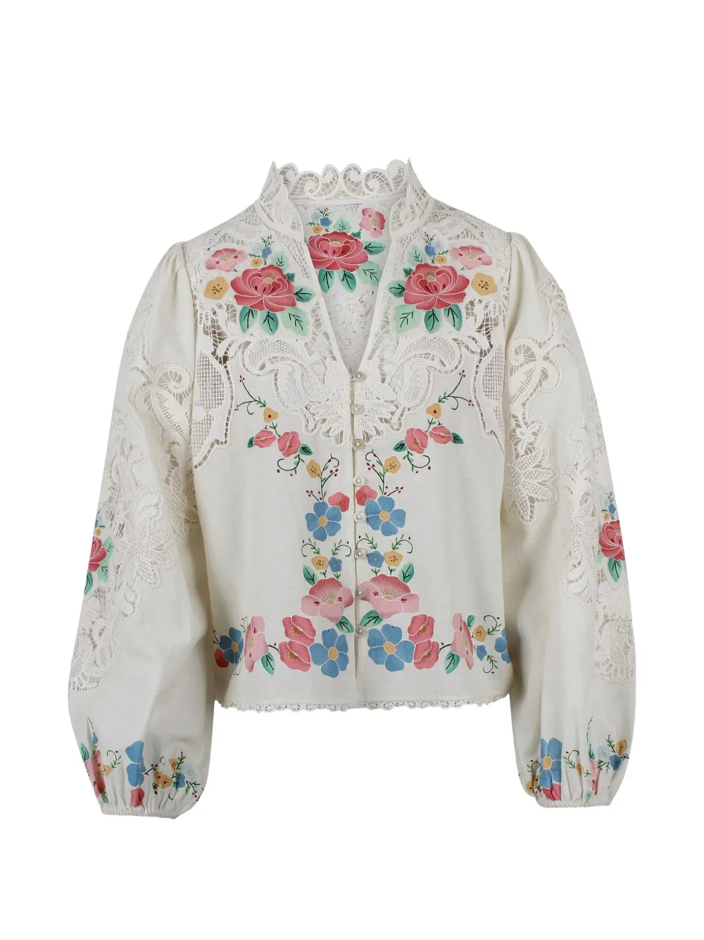 Sea floral-embroidered lace-insert blouse - Toni neutri