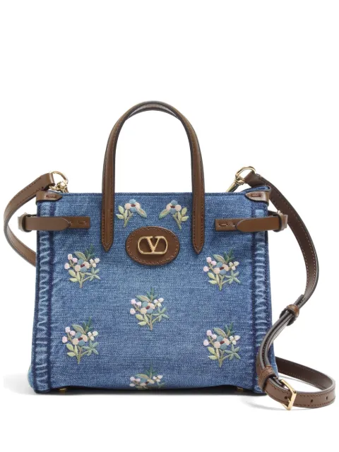 Valentino Garavani Antibes small embroidered denim shopping bag