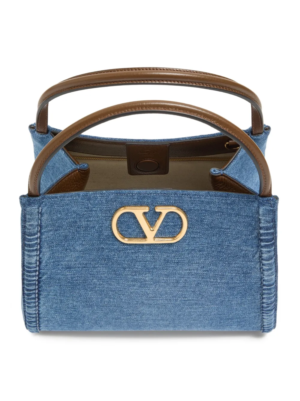 Valentino Garavani Alltime medium handtas van denim met geborduurde band Blauw