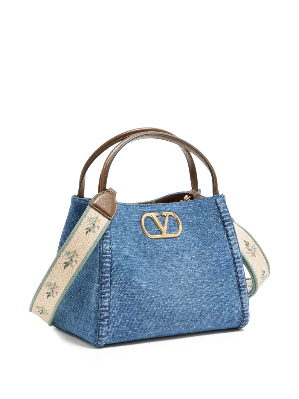 Valentino Garavani Alltime medium handtas van denim met geborduurde band Blauw