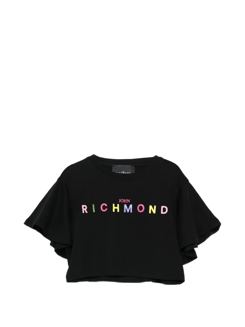 John Richmond Junior ruffled-sleeves crop T-shirt - Nero