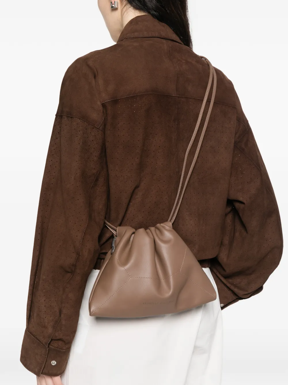  Brunello Cucinelli Gathered Leather Shoulder Bag - Brown 