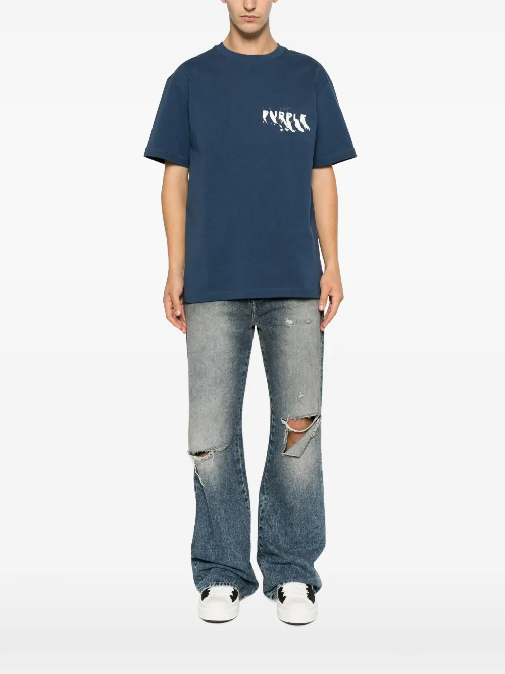 Purple Brand T-shirt met logoprint Blauw
