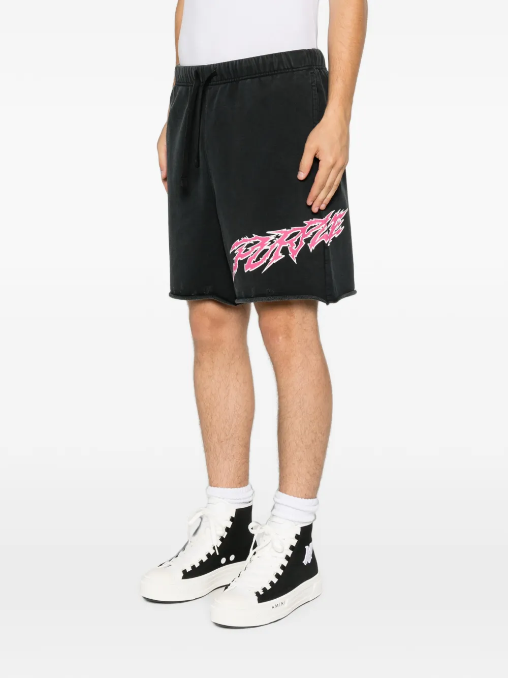 Purple Brand Gerafelde shorts met print Zwart