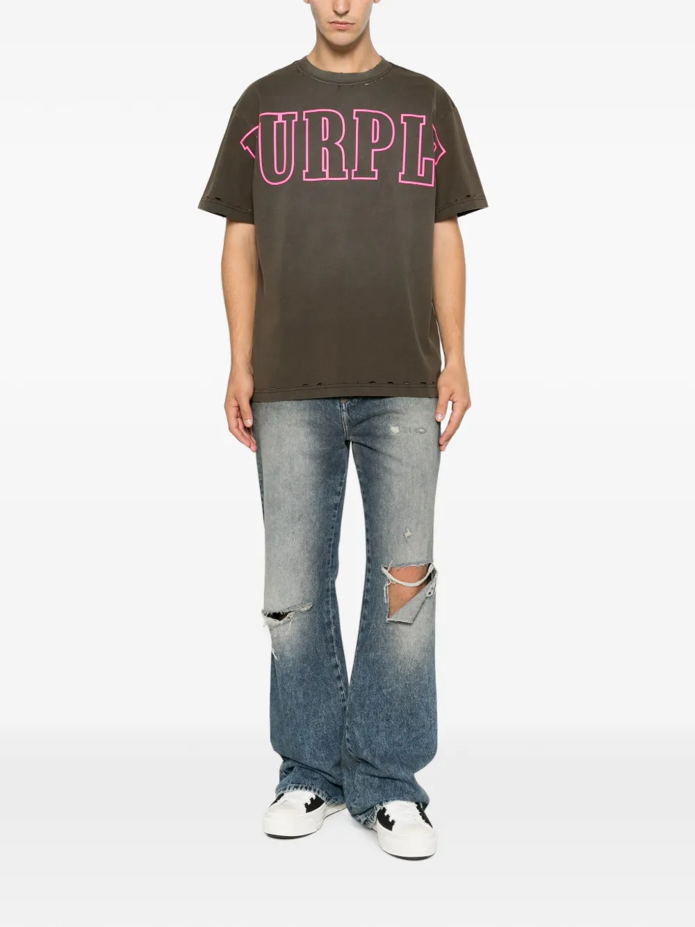 Purple Brand Gerafeld T-shirt met logoprint Zwart
