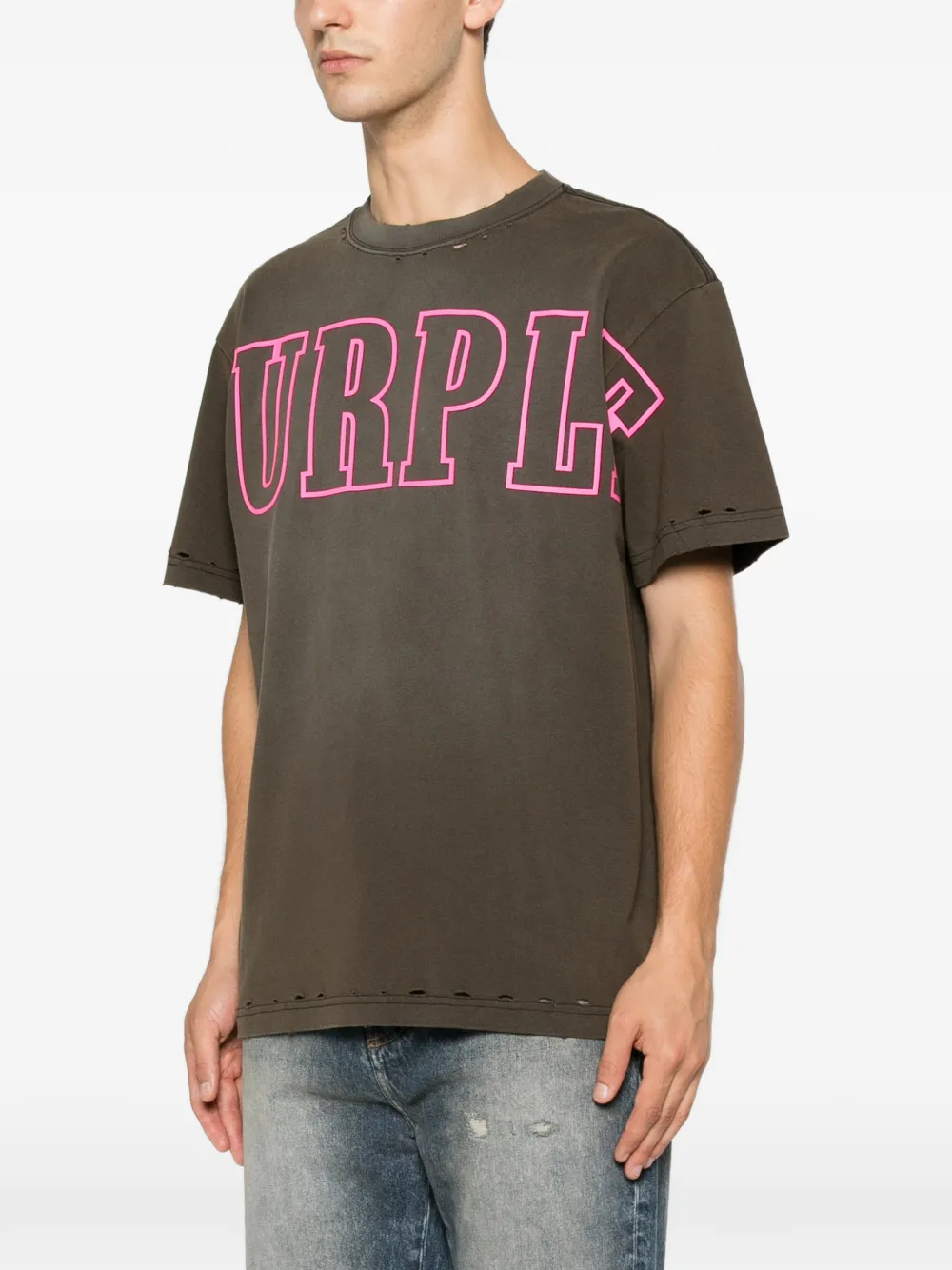 Purple Brand Gerafeld T-shirt met logoprint Zwart