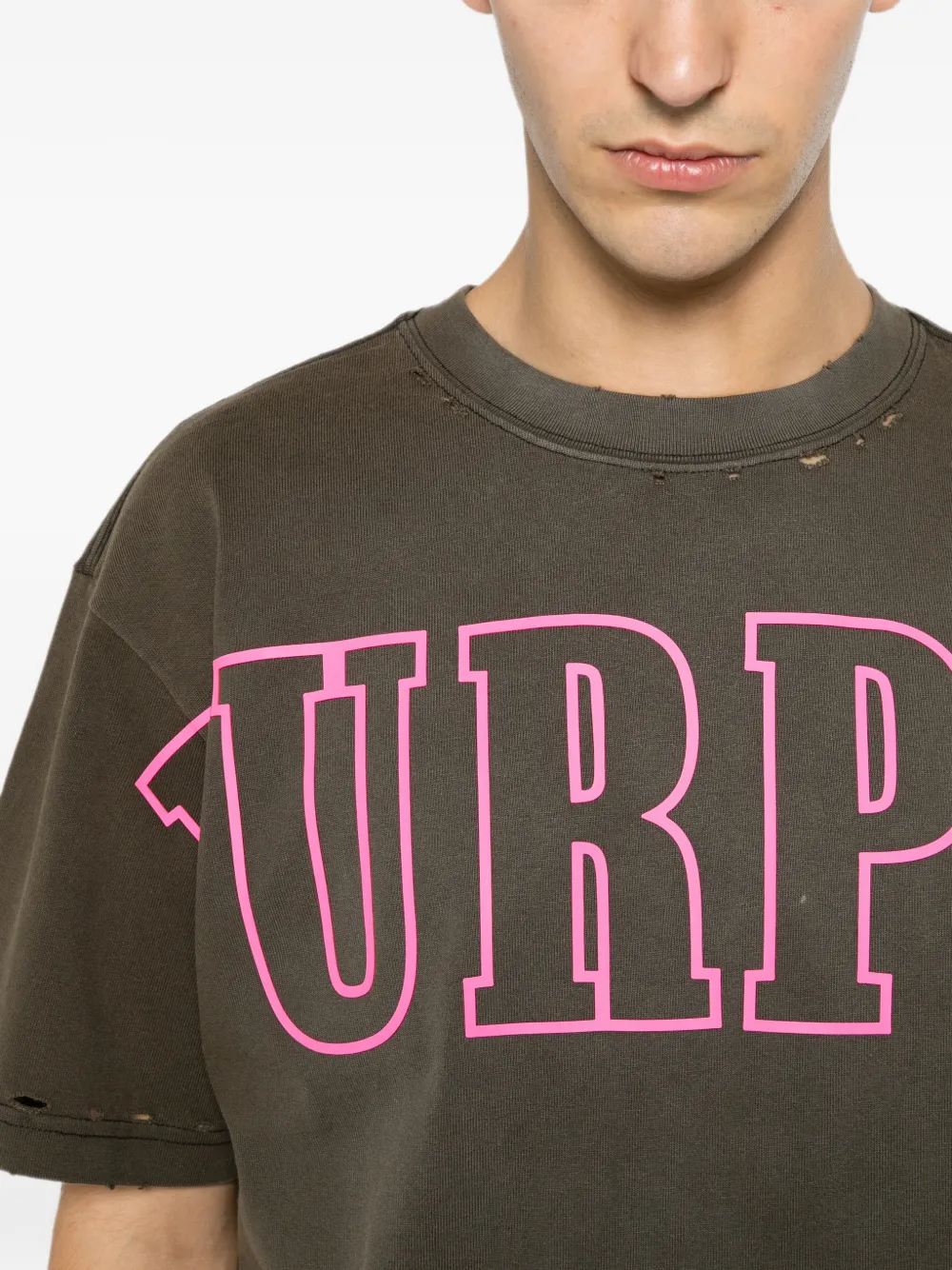 Purple Brand Gerafeld T-shirt met logoprint Zwart