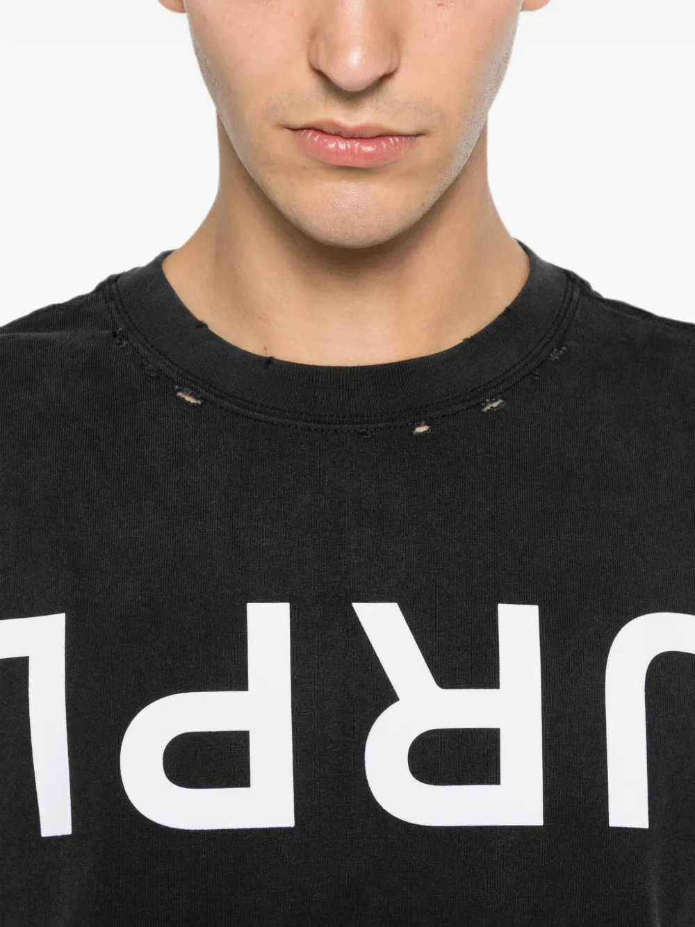Purple Brand Gerafeld T-shirt met logoprint Zwart