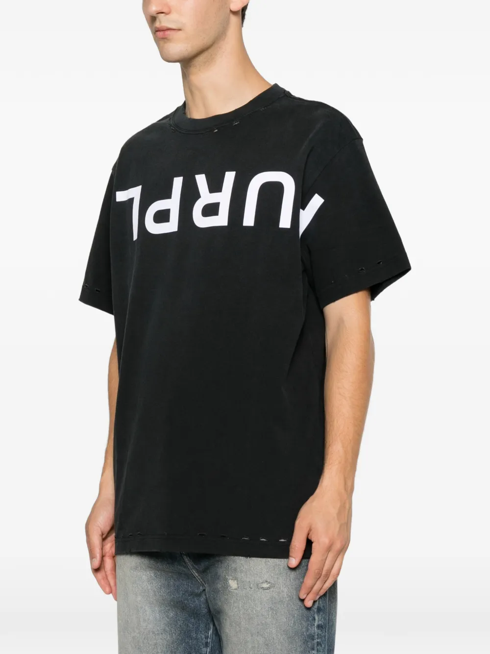 Purple Brand Gerafeld T-shirt met logoprint Zwart